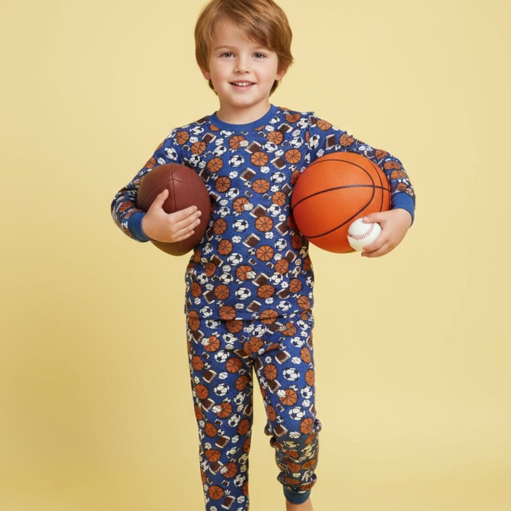 Blue Sports Ball Kids Pajama Set – Cozy and Playful Nightwear NWT Andrew Scott